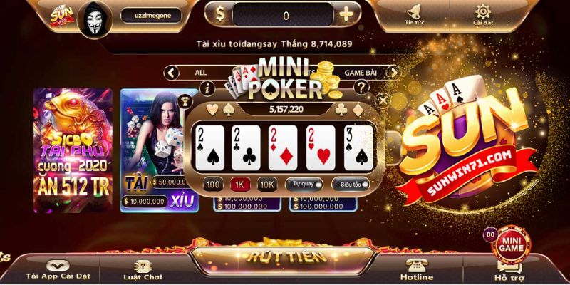 Hướng dẫn chơi quay hũ Mini Poker trên Sunwin